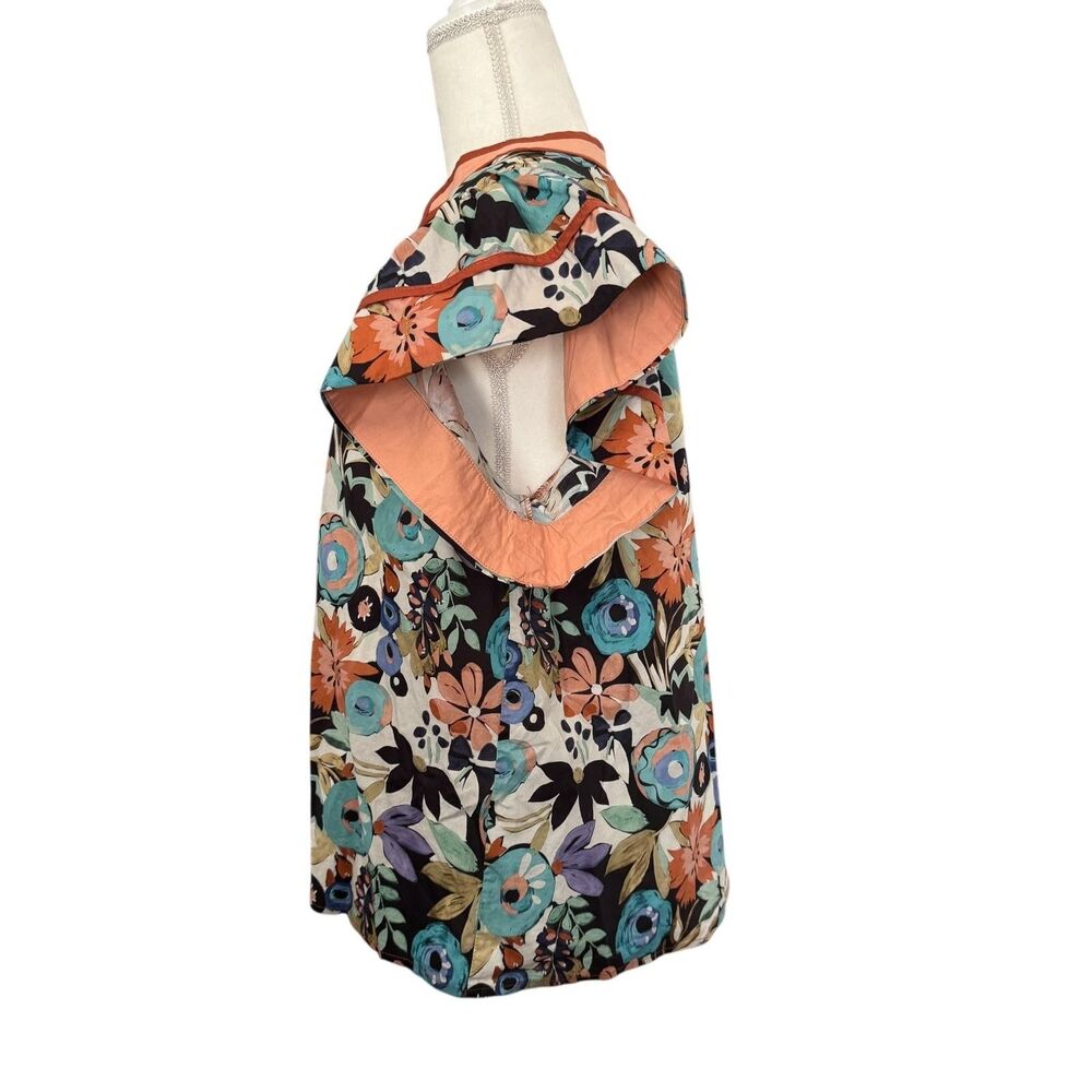 Entro Anthropologie Tropical Floral Ruffle Top Size Large Spring Summer - Picture 5 of 9